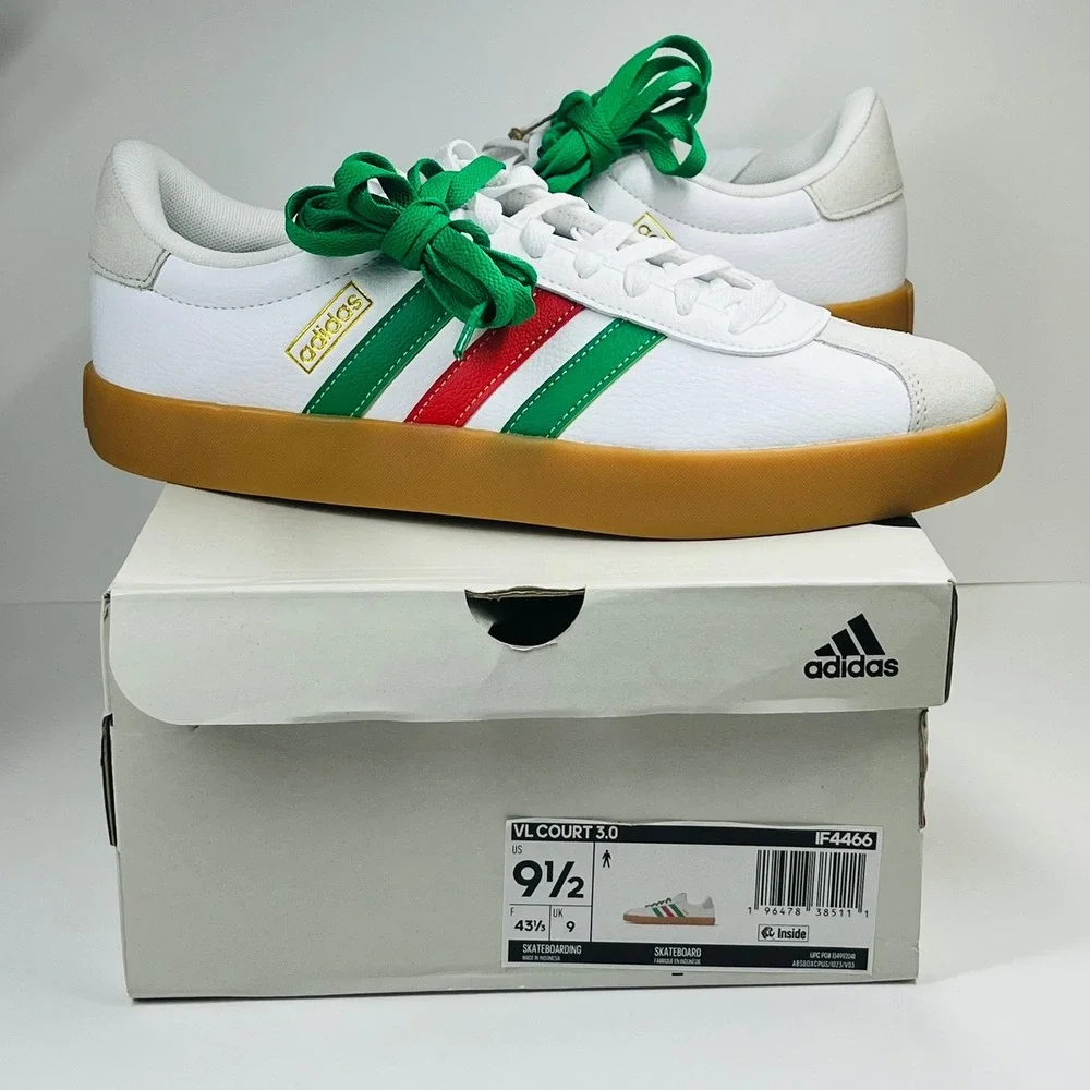 Adidas VL Court 3.0 Skateboarding Mens 9.5 White Green Red IF4466 Sneakers